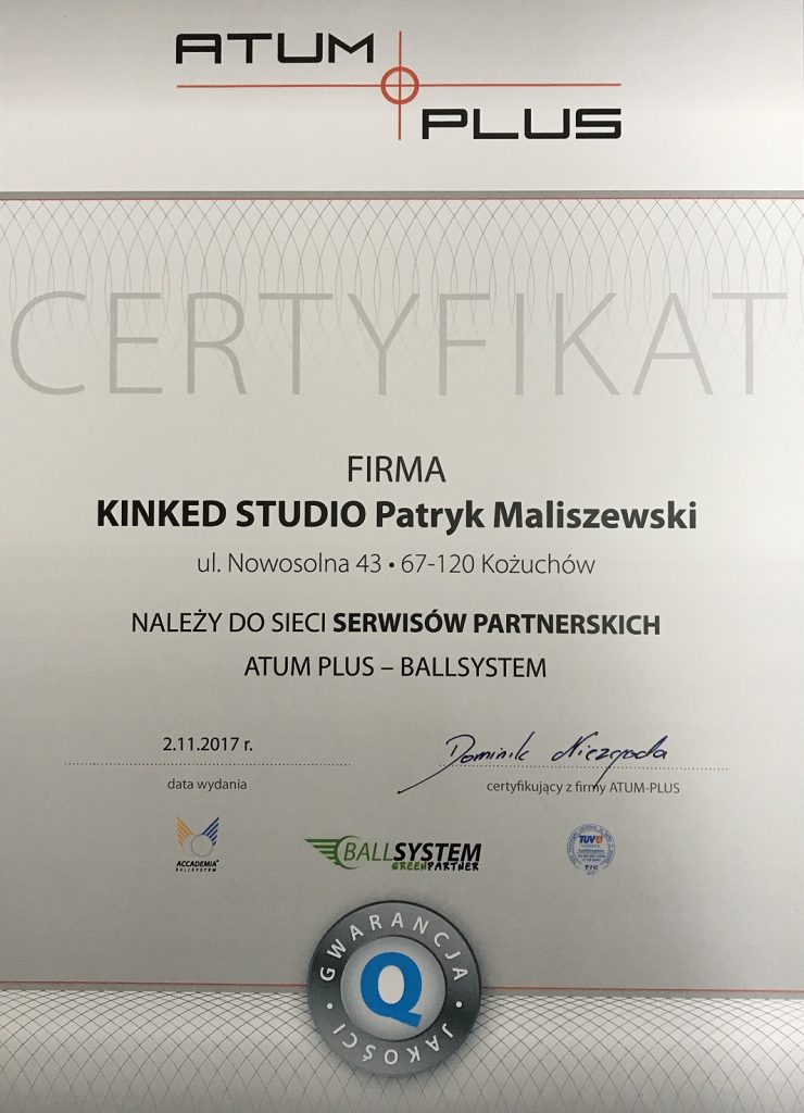 Kinked Studio Certyfikat Firma
