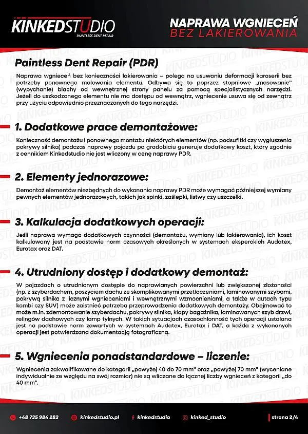 Cennik PDR - objaśnienie kalkulacji wyceny